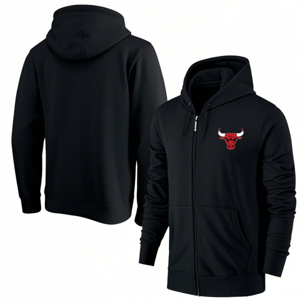 Men Chicago Bulls Black Zipper hoodie 2025 NBA Jersey style 1->new york knicks->NBA Jersey